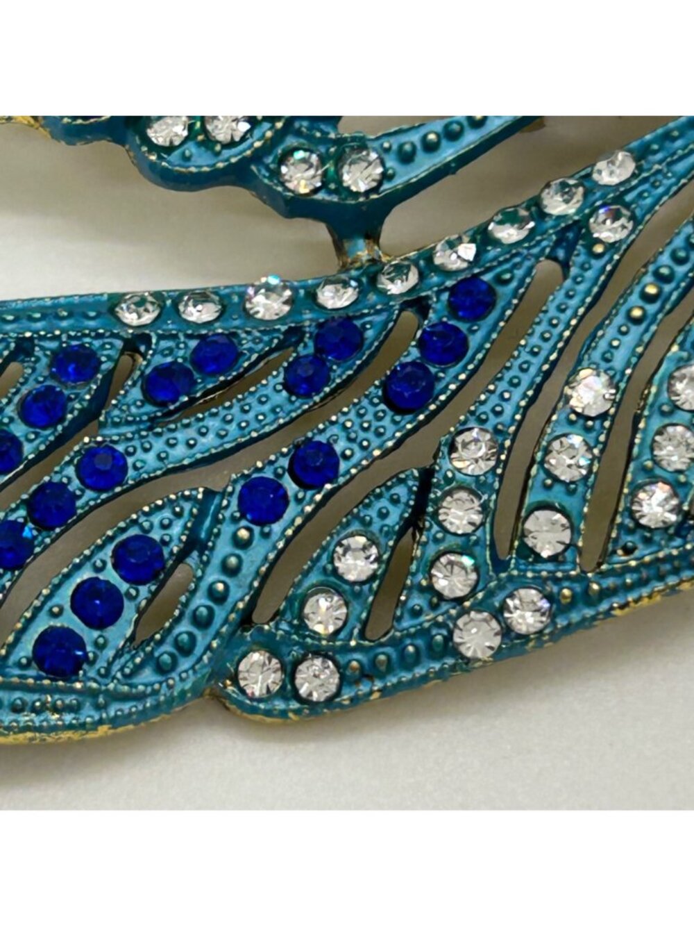 Dragonfly Brooch Articulated Tail Blue Teal Rhinestones Statement 5 inch Insect - Picture 10 of 16